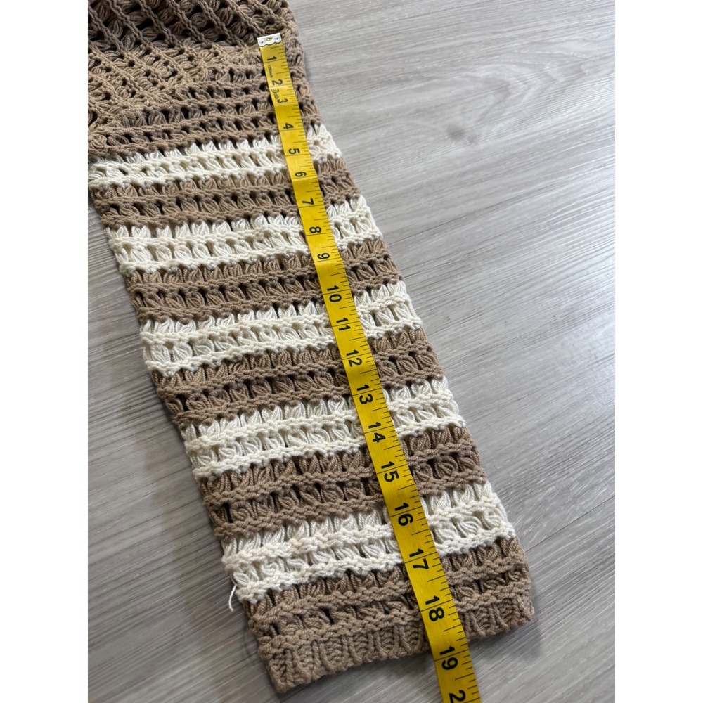 iKnit Women Tan Crochet Knit Cropped Sweater Striped Sleeve Boho Top 3869 NEW - Picture 5 of 9